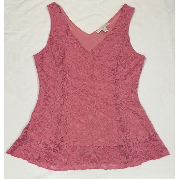 Boston Proper Pink Tank A-line Cami Women's SZ XL Tank Top Mesh Lace Lined EUC - Picture 1 of 8